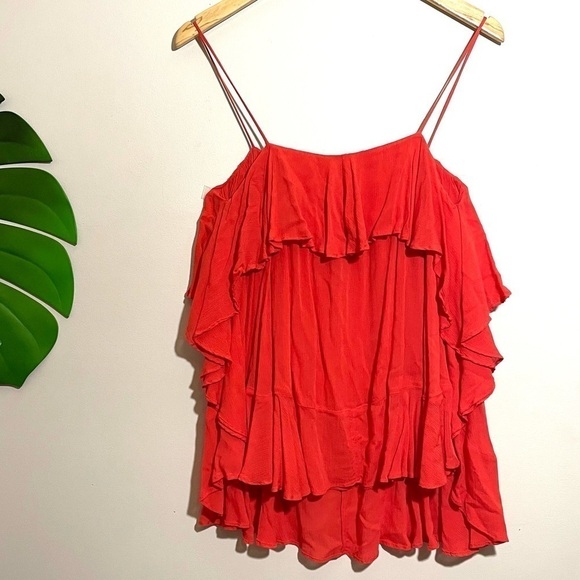 NWT Free People Cascades Ruffle Camisole in Fire Orange/Red Size XS - Picture 11 of 12